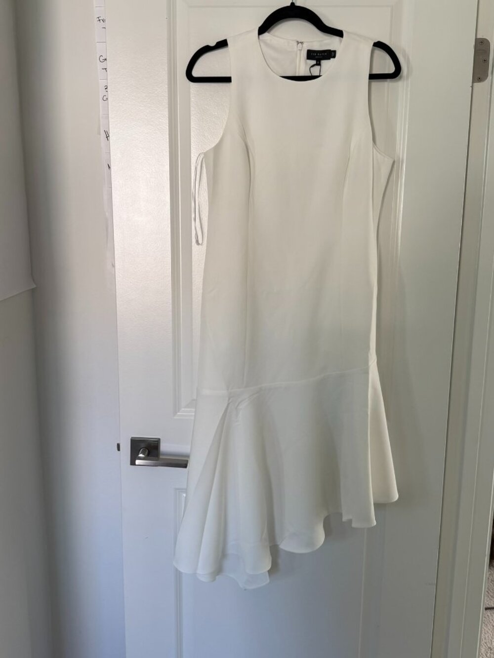 Ted Baker Asymmetric Midi Dress Women's White SZ 6 Sleeveless Round Neck Ruffled